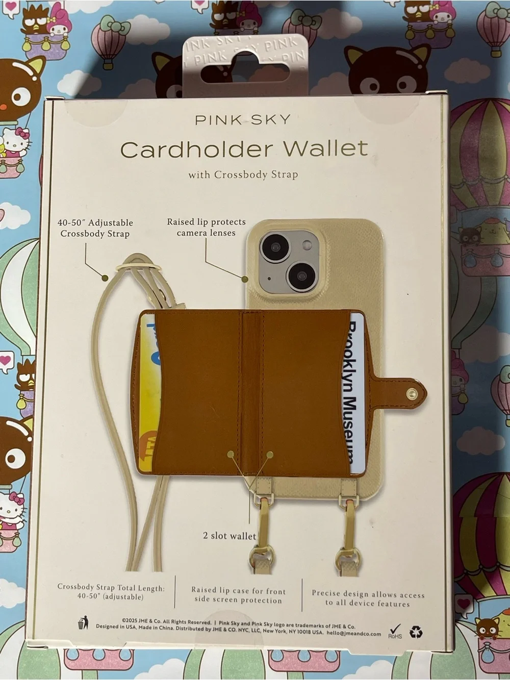 Pink Sky Brown Cardholder Wallet Case with Crossbody Strap for iPhone 15/14/13
